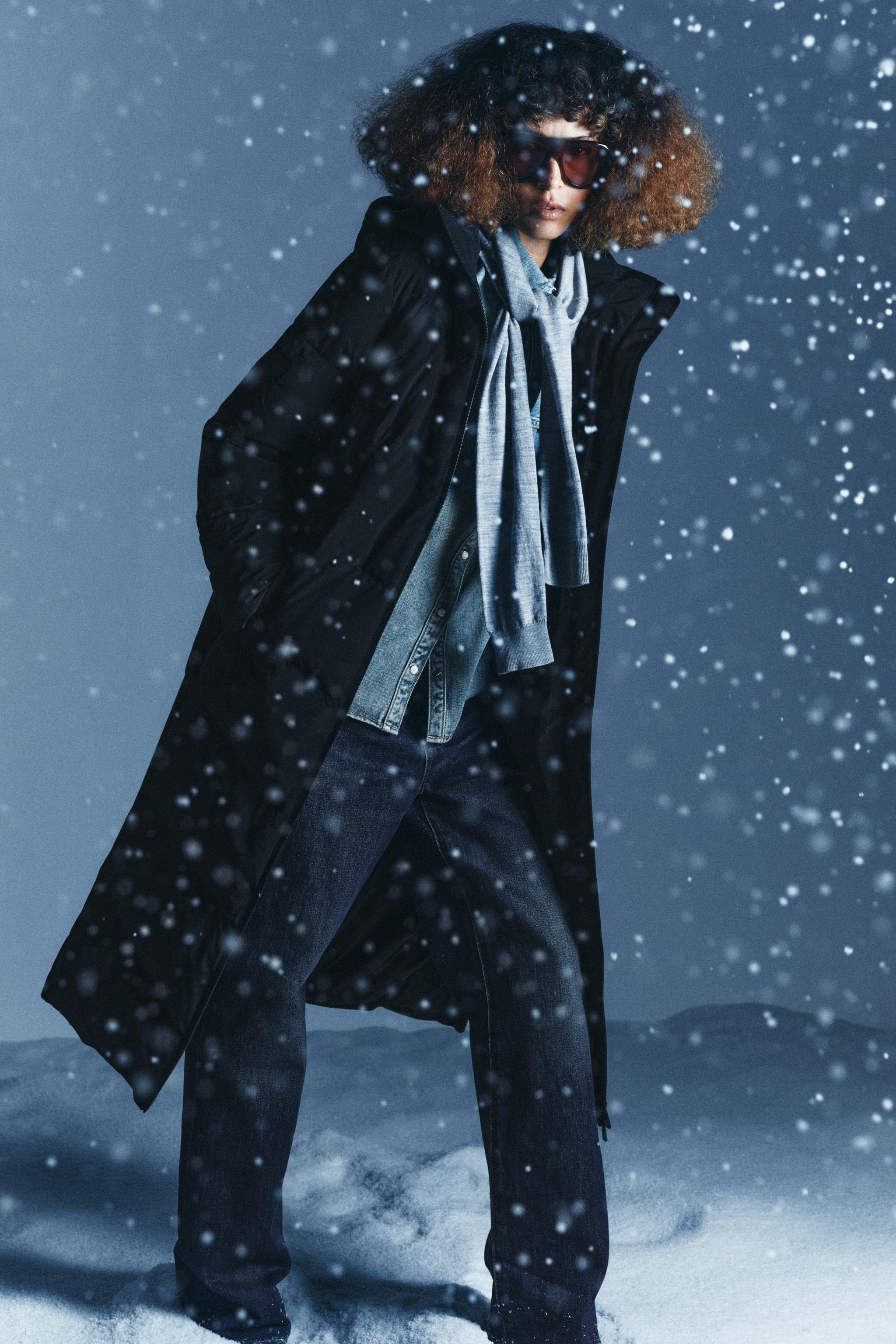 LONG WATER REPELLENT WINDPROOF HOODED DOWN JACKET